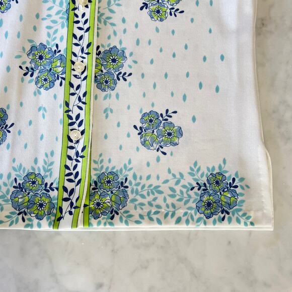 Vintage 70s Floral Button Up Knit Polyester Short Sleeve Collared Blouse / L XL - Picture 5 of 8